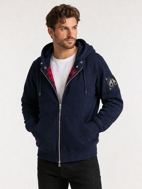 Moose Knuckles Classic Bunny Full Zip Hooded Sweatershirt Jacket Black Mens Med